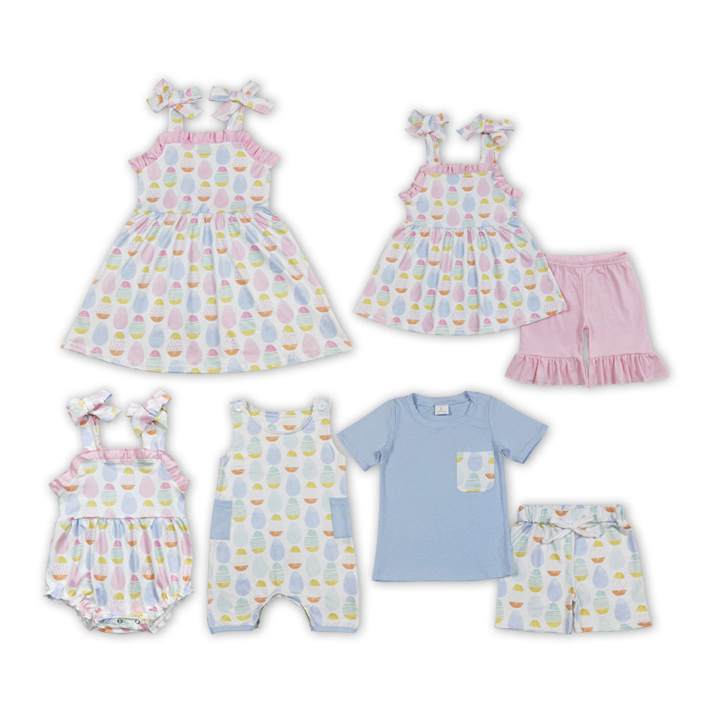 Colorful Eggs Print Sibling Easter Matching Clothes