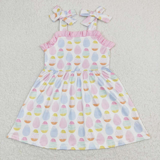 GSD0754 Colorful Eggs Print Girls Easter Knee Length Dress