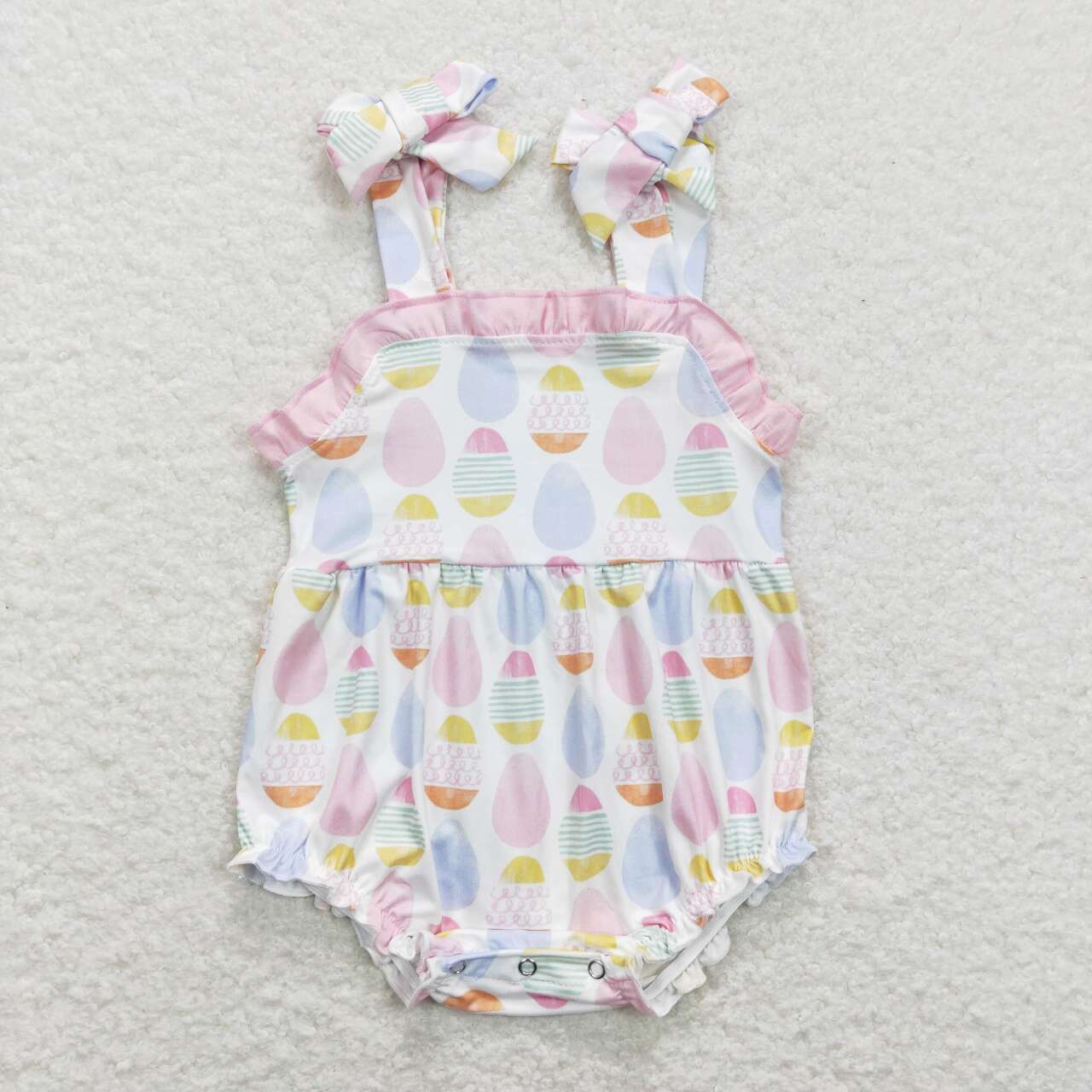 SR0900 Colorful Eggs Print Baby Girls Easter Romper