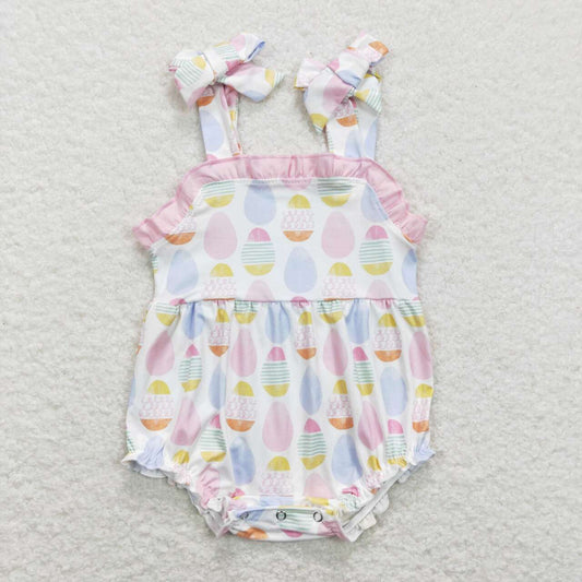 SR0900 Colorful Eggs Print Baby Girls Easter Romper