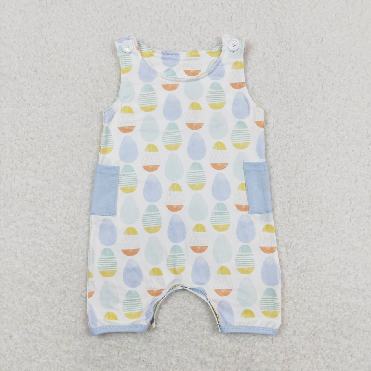 SR0901 Colorful Eggs Print Pockets Baby Boys Easter Romper