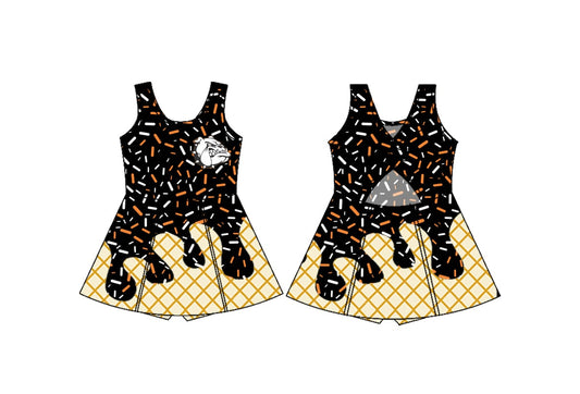 (Custom Design Preorder MOQ 5) Team's Bulldogs Black Sprinkles Print Backless Top Shorts Skirts Girls Summer Yoga Dress