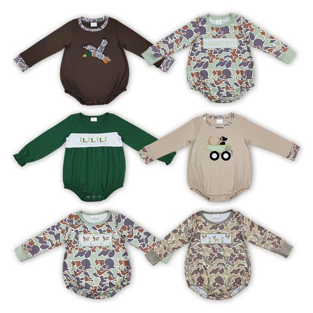 Embroidery Duck Camo Hunting Print Baby Fall Romper Sibling Wear