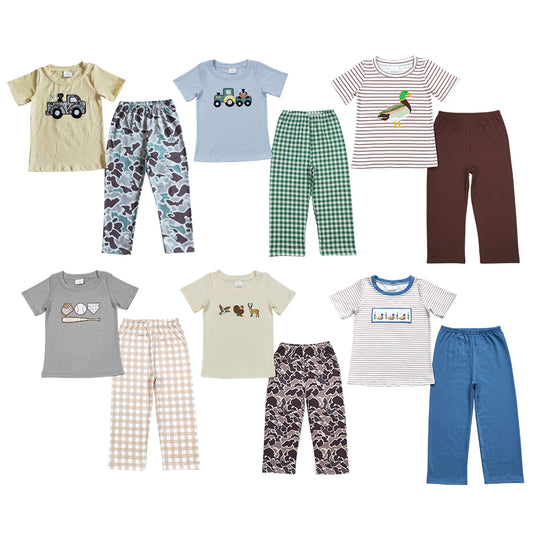 6 Colors Embroidery Top Pants Boys Clothes Set Brothers Wear