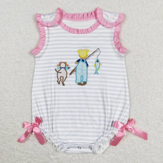 SR0643 Go Fishing Embroidery Print Baby Girls Romper