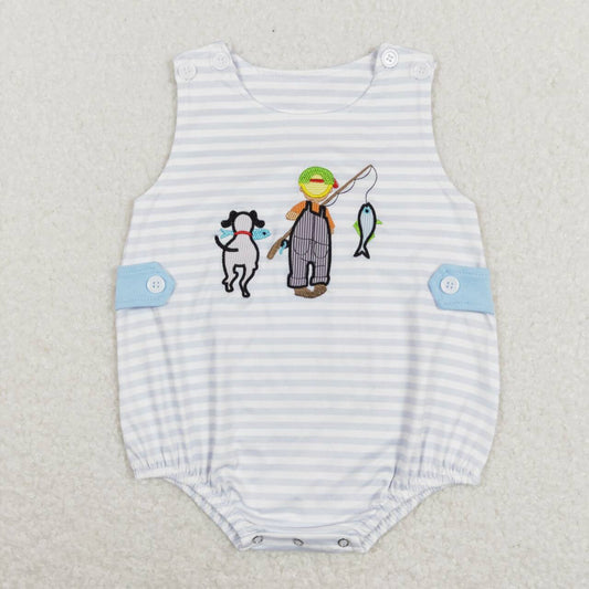 SR0644 Go Fishing Embroidery Baby Boys Romper