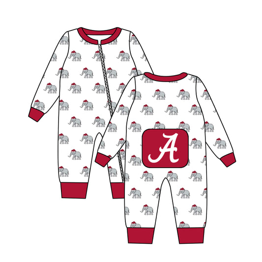 (Custom Design Preorder MOQ 5) Football team Alabama print baby boys Christmas zipper romper