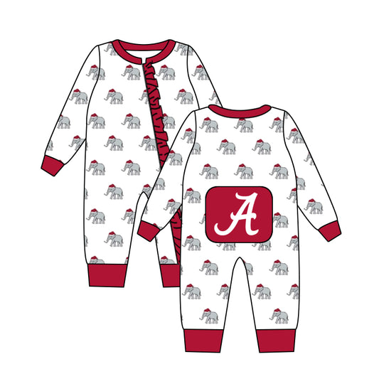 (Custom Design Preorder MOQ 5) Football team Alabama print baby girls Christmas zipper romper