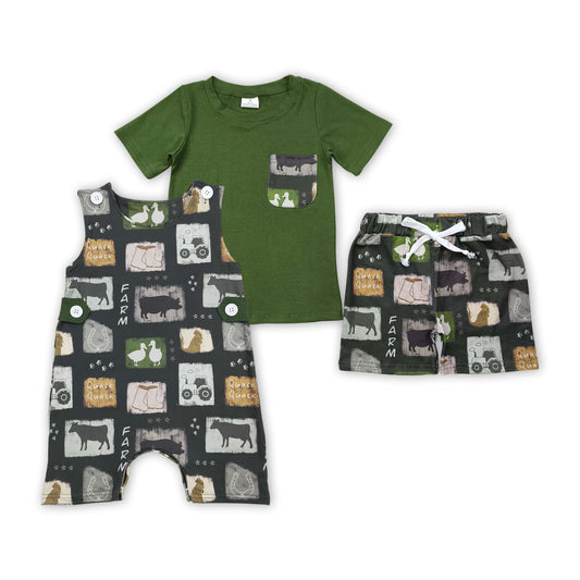 Farm Animals Green Print Brothers Summer Matching Clothes