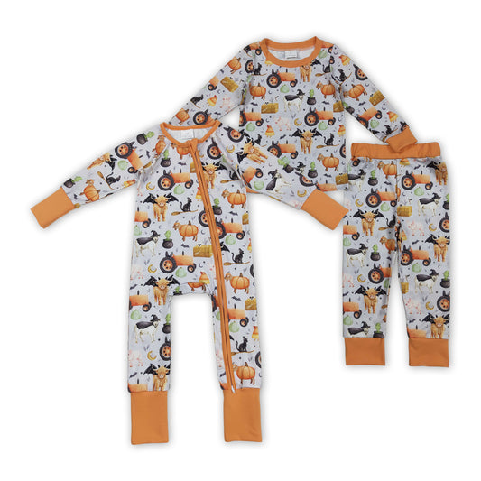 Farm Animals Pumpkin Print Boys Halloween Pajamas Matching Clothes
