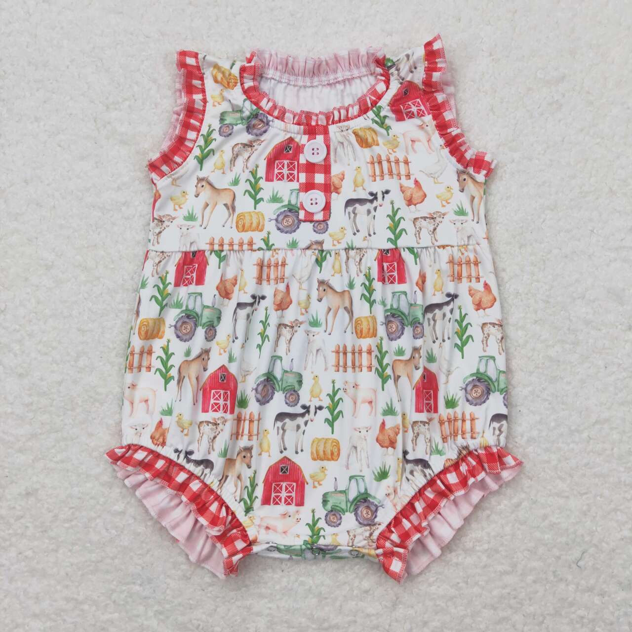 SR1294 Farm Animals Print Baby Girls Summer Romper