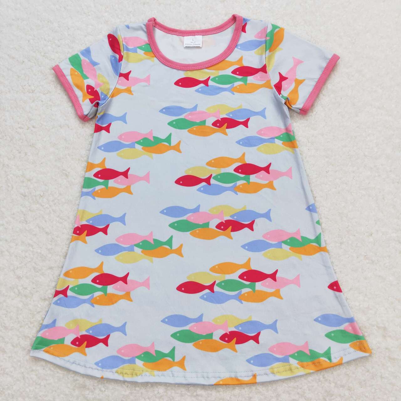 GSD0813 Colorful Fish Print Girls Summer Knee Length Dress