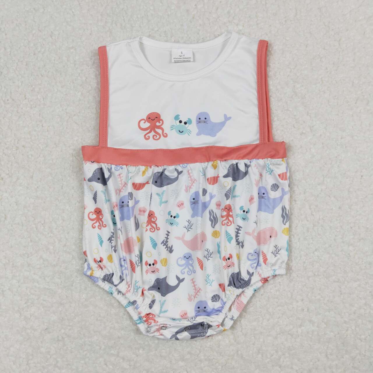 SR1188 Octopus Crab Sea Lion Fish Print Baby Boys Summer Romper