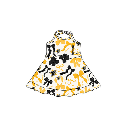 (Custom Design Preorder MOQ 5) Team's Five Star Bows Print Shorts Skirts Girls Summer Yoga Dress