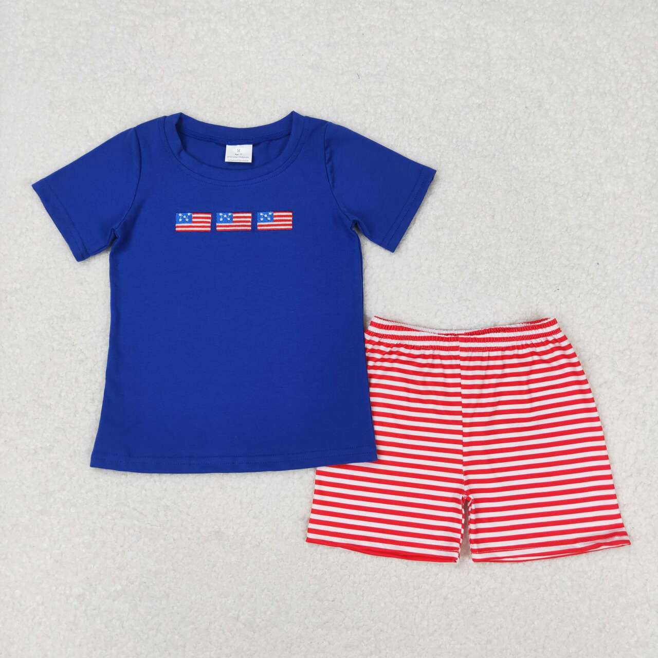 BSSO0434 Flag Embroidery Blue Top Red Stripes Shorts Boys 4th of July Clothes Set