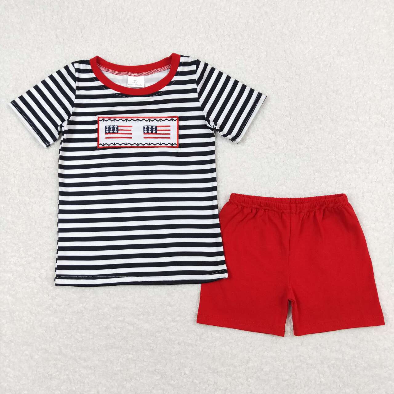 Flags Embroidery Print Sibling 4th of July Matching Clothes