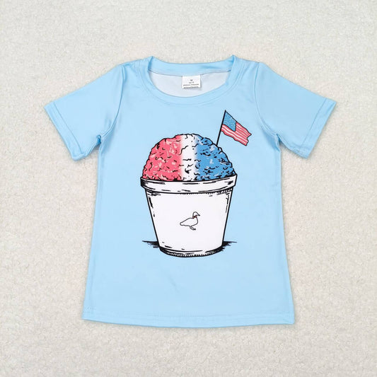 BT0648  Bucket of Sand Flags Print Kids 4th of July Tee Shirts Top