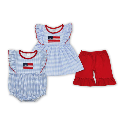 Flag Embroidery Sisters 4th of July Matching Clothes
