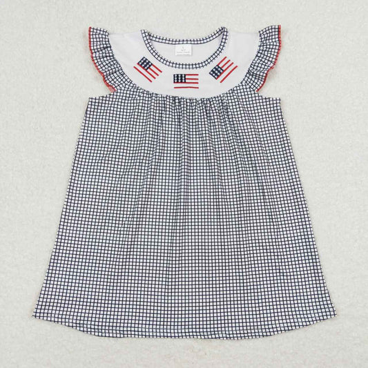 GSD0811 Flags Embroidery Girls 4th of July Knee Length Dress