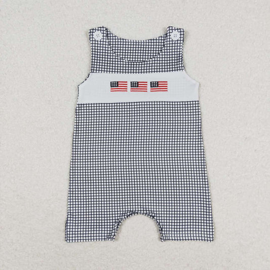 SR1001  Flag Embroidery Print Baby Boys 4th of July Romper