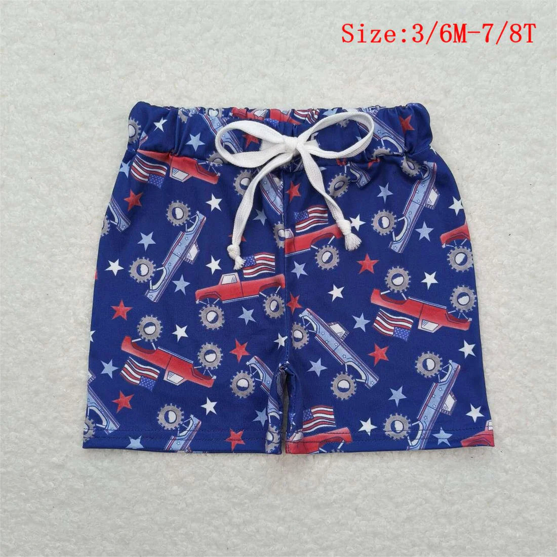 7 Design Flag & Stars Print Kids 4th of July Shorts Sibling Wear