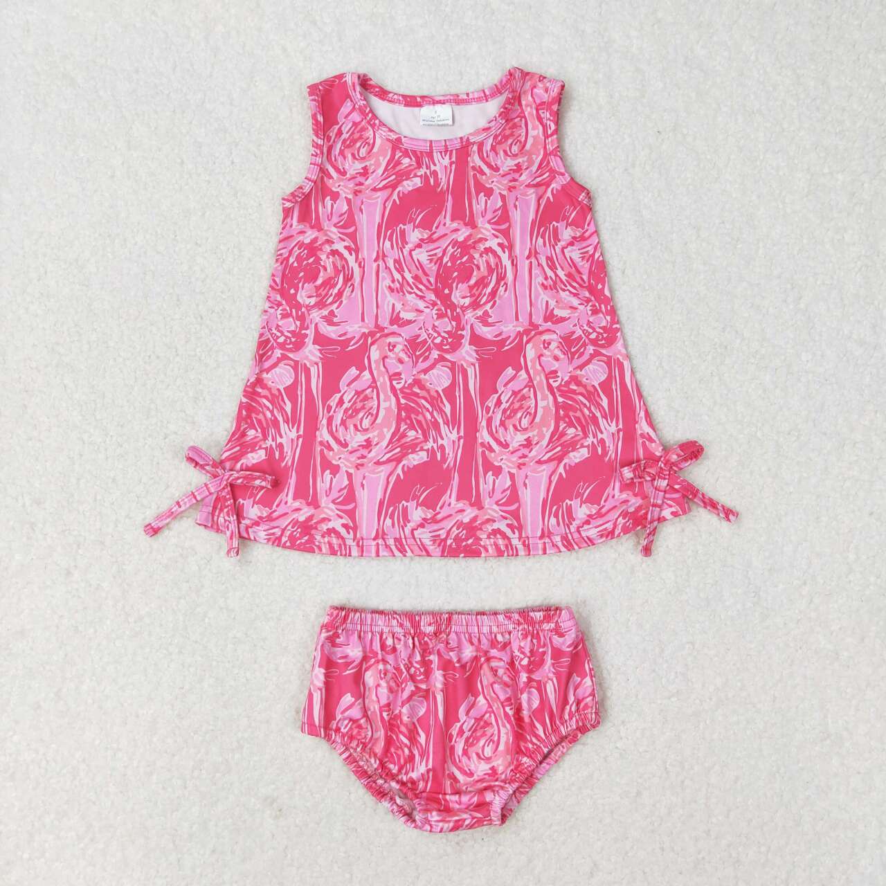 GBO0345 Hot Pink Flamingo Print Baby Girls Summer Bummie Set