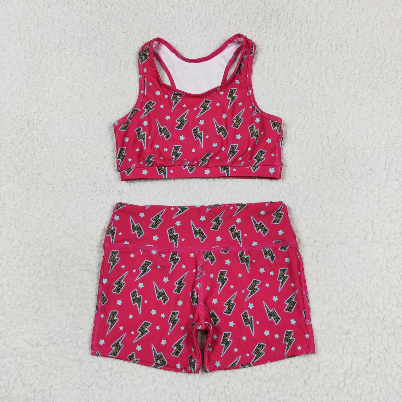 GSSO0903  Hot Pink Flash Stars Print Girls Summer Clothes Set