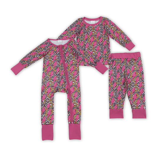 Flash Leopard Pink Print Girls Fall Pajamas Matching Clothes