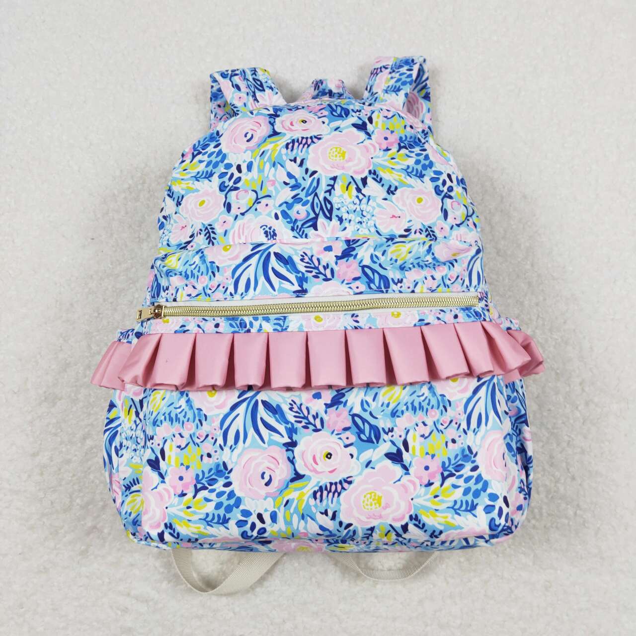 BA0175 Girls Bag Blue Flowers Print Backpack