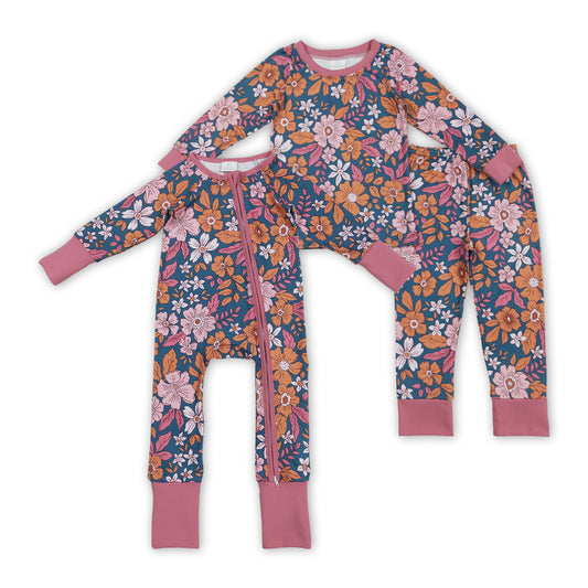Flowers Print Girls Fall Pajamas Matching Clothes