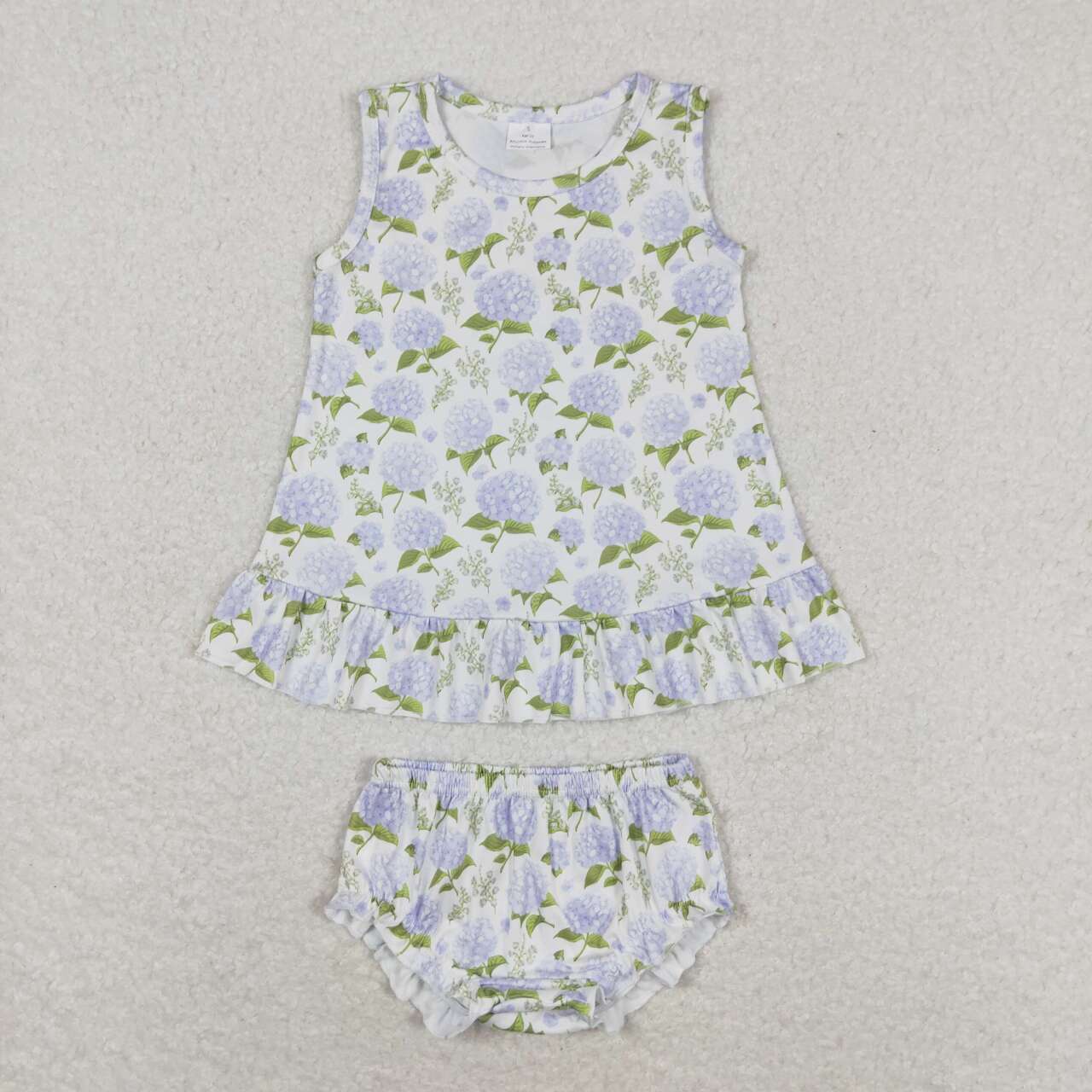 GBO0342  Hydrangea Flowers Print Baby Girls Summer Bummie Set