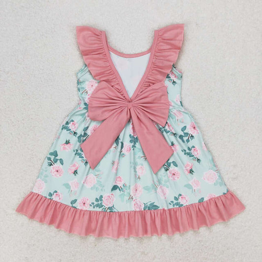 GSD0722 Flowers Print Girls Summer Knee Length Dress