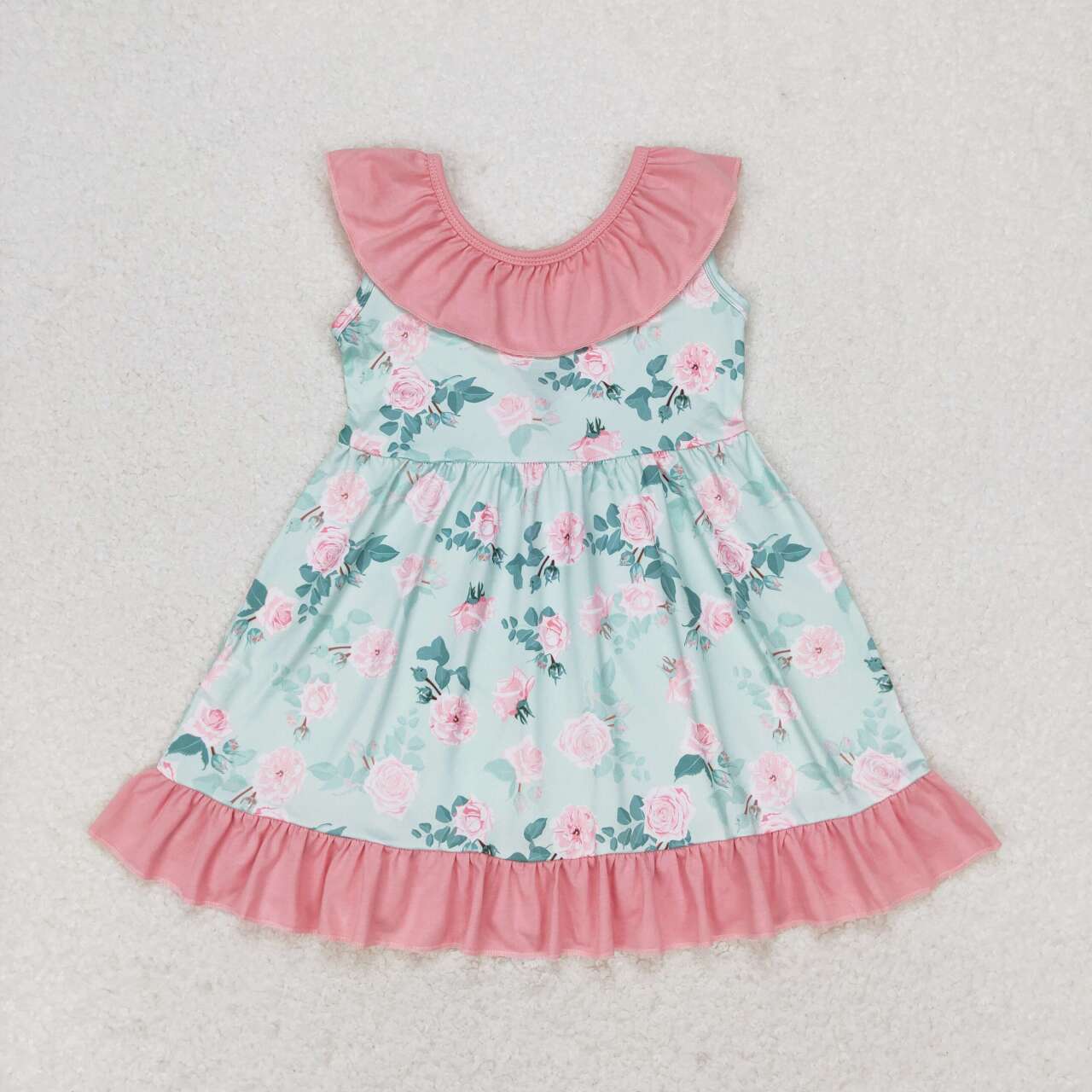 GSD0722 Flowers Print Girls Summer Knee Length Dress