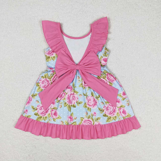 GSD0738 Flowers Print Girls Summer Knee Length Dress