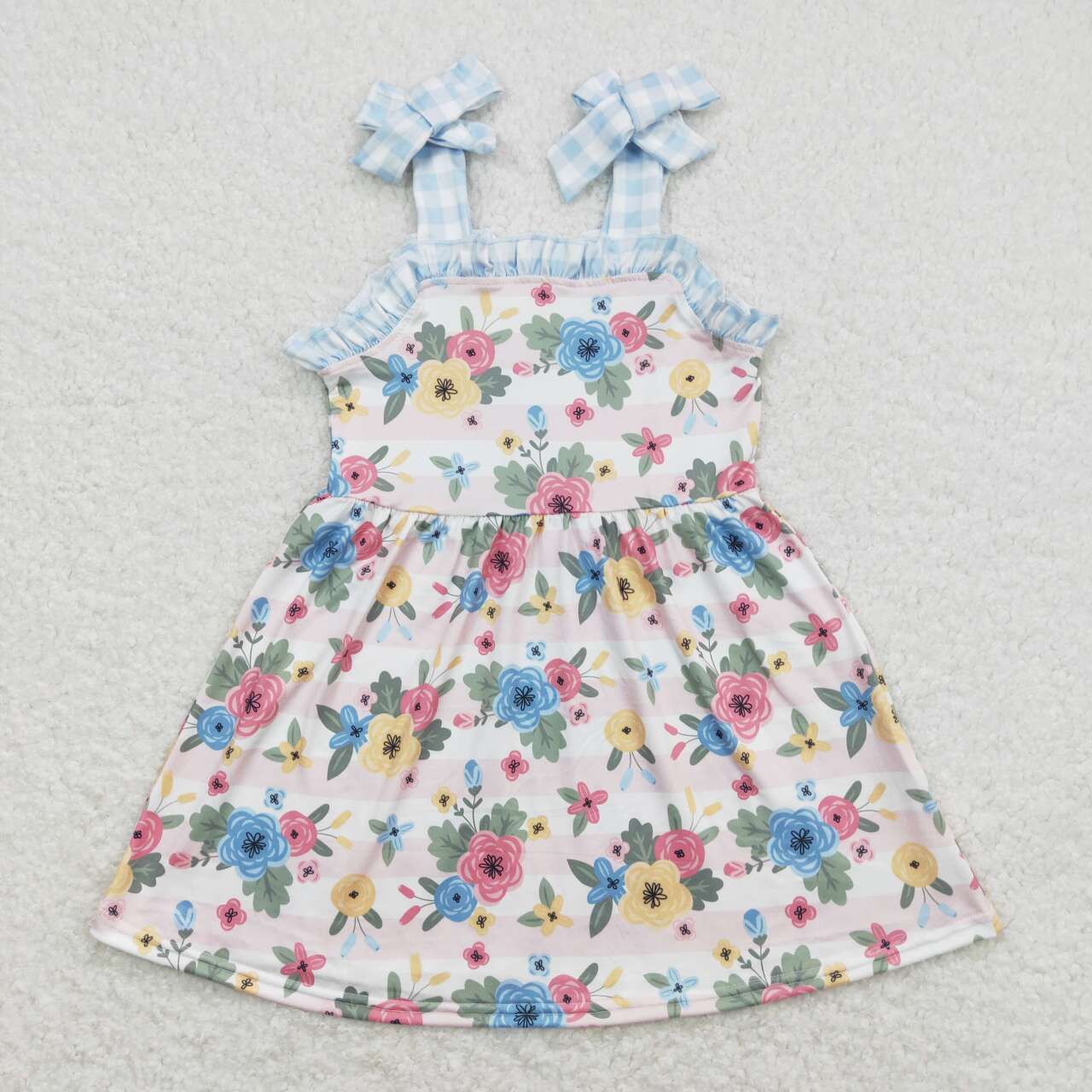 GSD0803 Flowers Print Girls Summer Knee Length Strap Dress