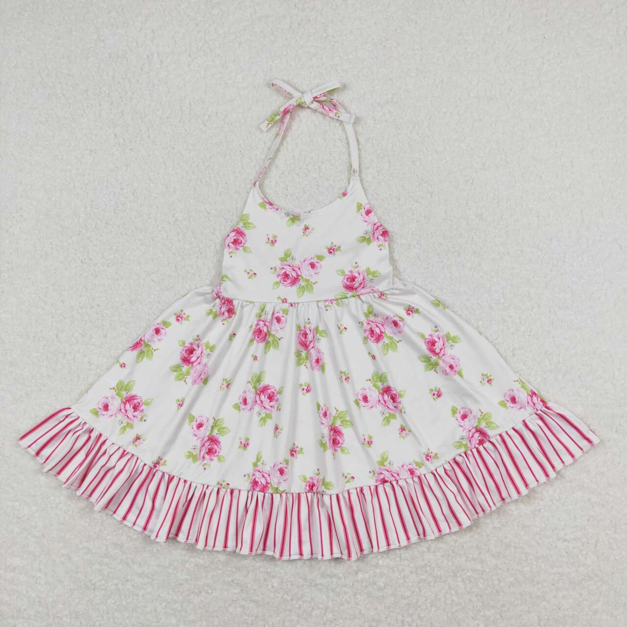 GSD0859 Flowers Print Girls Summer Knee Length Strap Dress