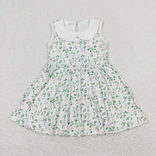 GSD0885 Flowers Print Girls Summer Knee Length Dress