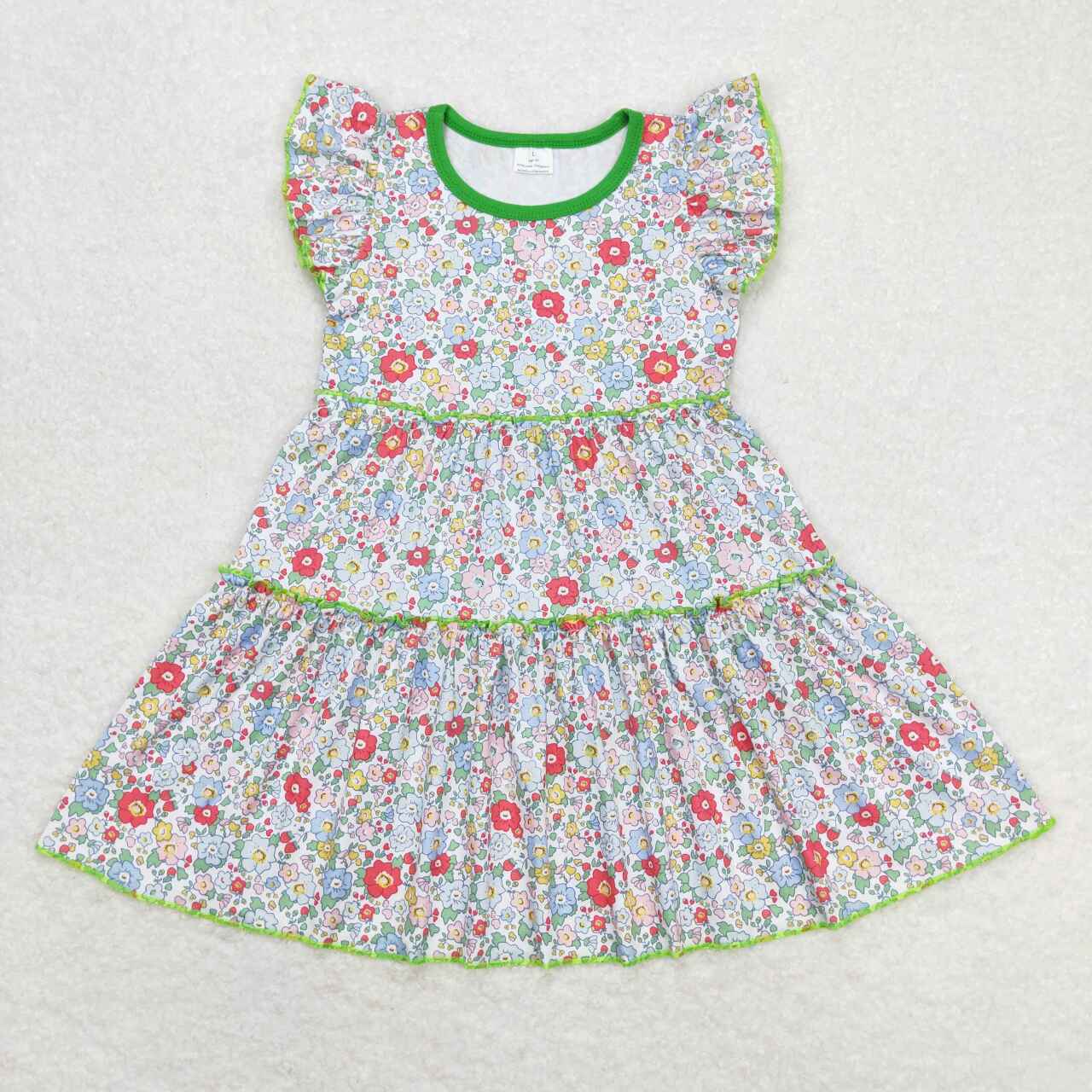 GSD0948  Flowers Print Girls Summer Knee Length Dress