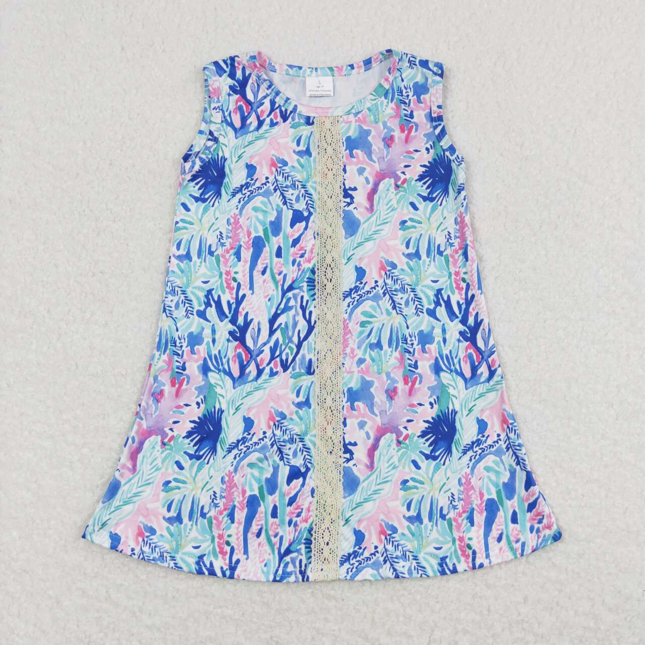 Blue Water Flowers Seaweed Print Sisters Summer Matching Clothes