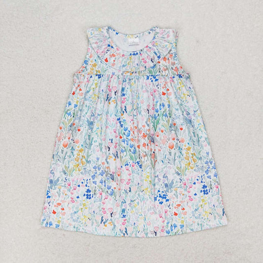 GSD0967 Flowers Print Girls Summer Knee Length Dress