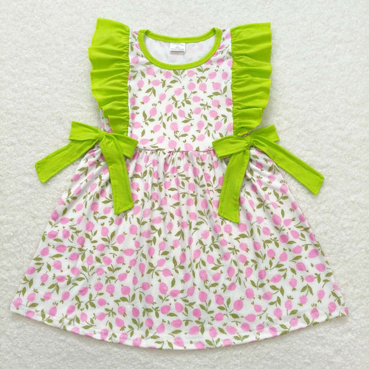 GSD1036  Flowers Print Girls Knee Length Summer Dress