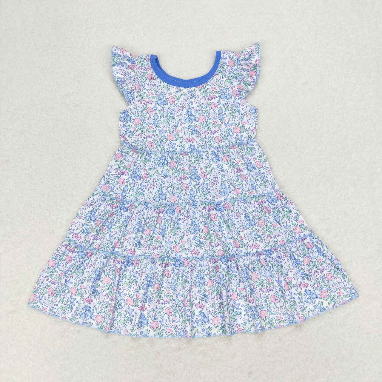 GSD1043  Flowers Print Girls Knee Length Summer Dress