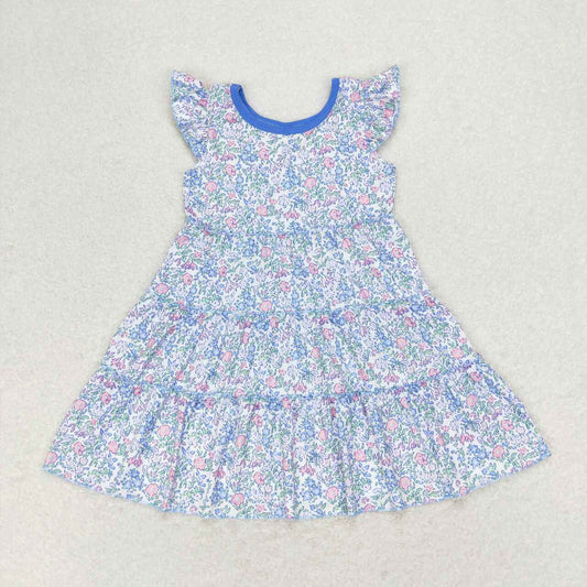 GSD1043  Flowers Print Girls Knee Length Summer Dress