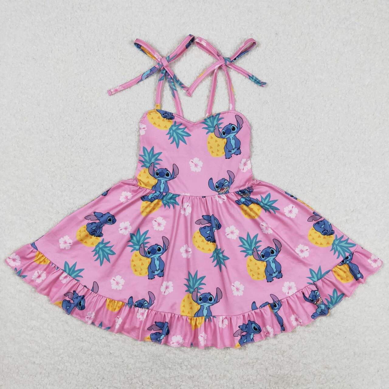 GSD1080  Cartoon Animals Flowers Print Girls Knee Length Summer Strap Dress