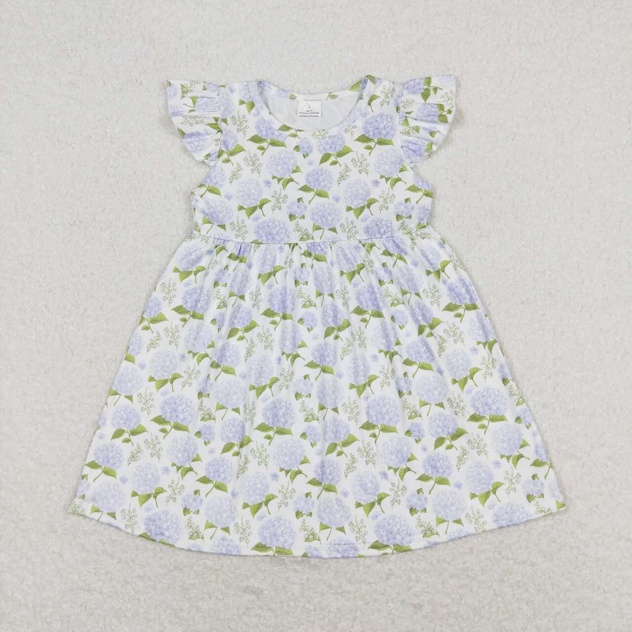 GSD1100  Hydrangea Flowers Print Girls Knee Length Summer Dress