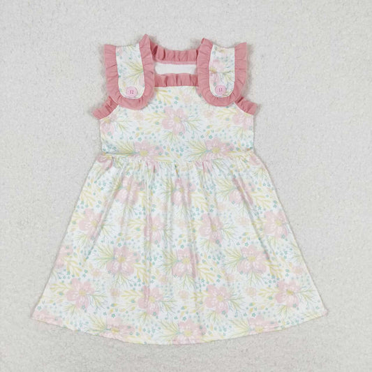 GSD1119  Flowers Print Girls Knee Length Summer Dress