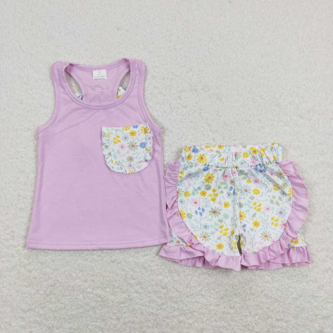 GSSO0511 Pink Pocket Vest Flowers Shorts Girls Summer Clothes Set