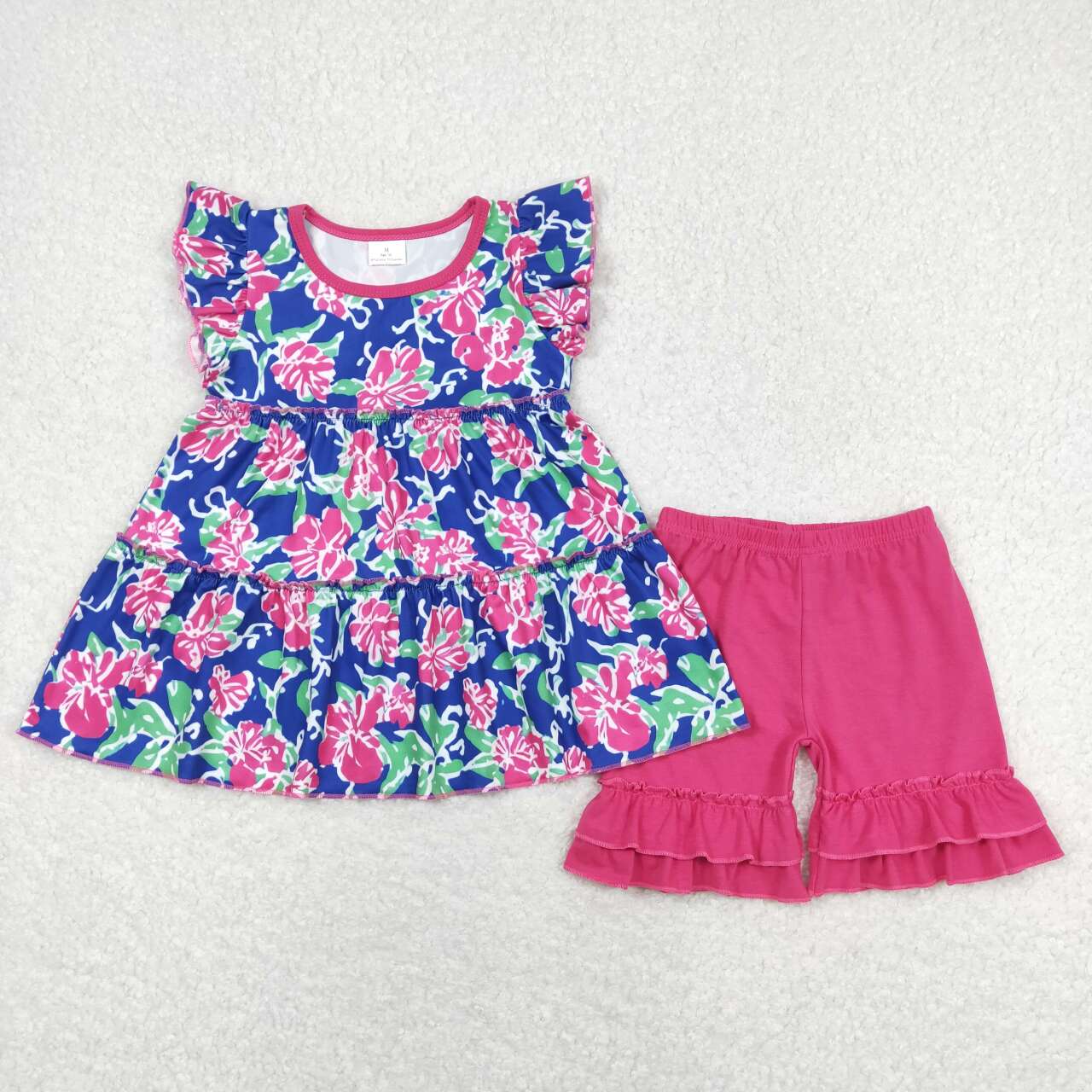 GSSO0613 Flowers Tunic Top Ruffle Shorts Girls Summer Clothes Set