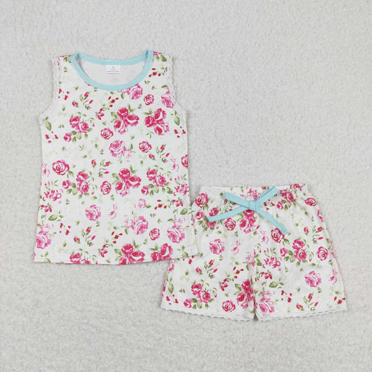 GSSO0674 Flowers Print Girls Summer Clothes Set