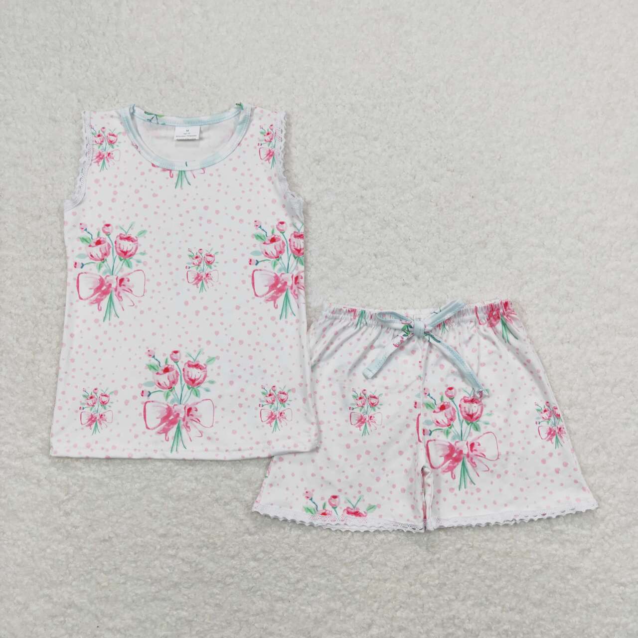 GSSO0693 Flowers Bows Print Girls Summer Clothes Set